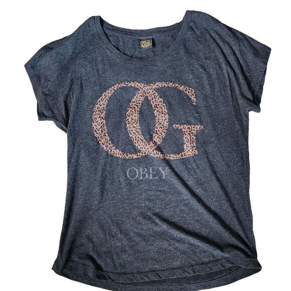 Obey OG Cheetah Print Graphic Short Sleeved Charcoal Grey T-Shirt Size Medium - Picture 1 of 5